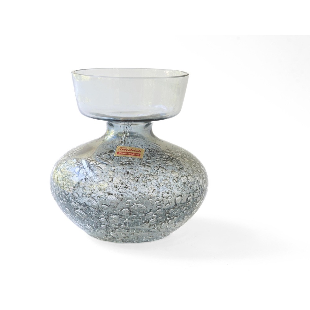 Vintage Friedrich Glass Vase 1970s Hand Blown Gray Mid-Century Germany